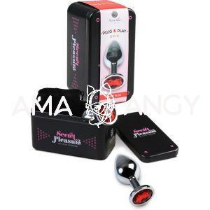 Plug anal metal mediano rojo con bolsa